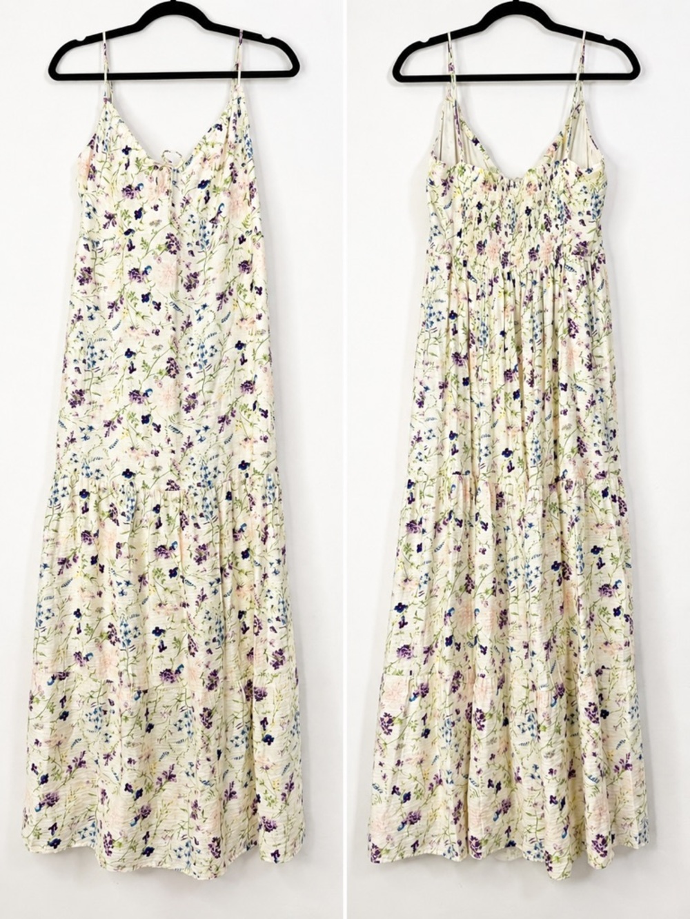 Express Women’s White Floral Maxi Dress  V-Neck Strappy Sleeveless Size Medium